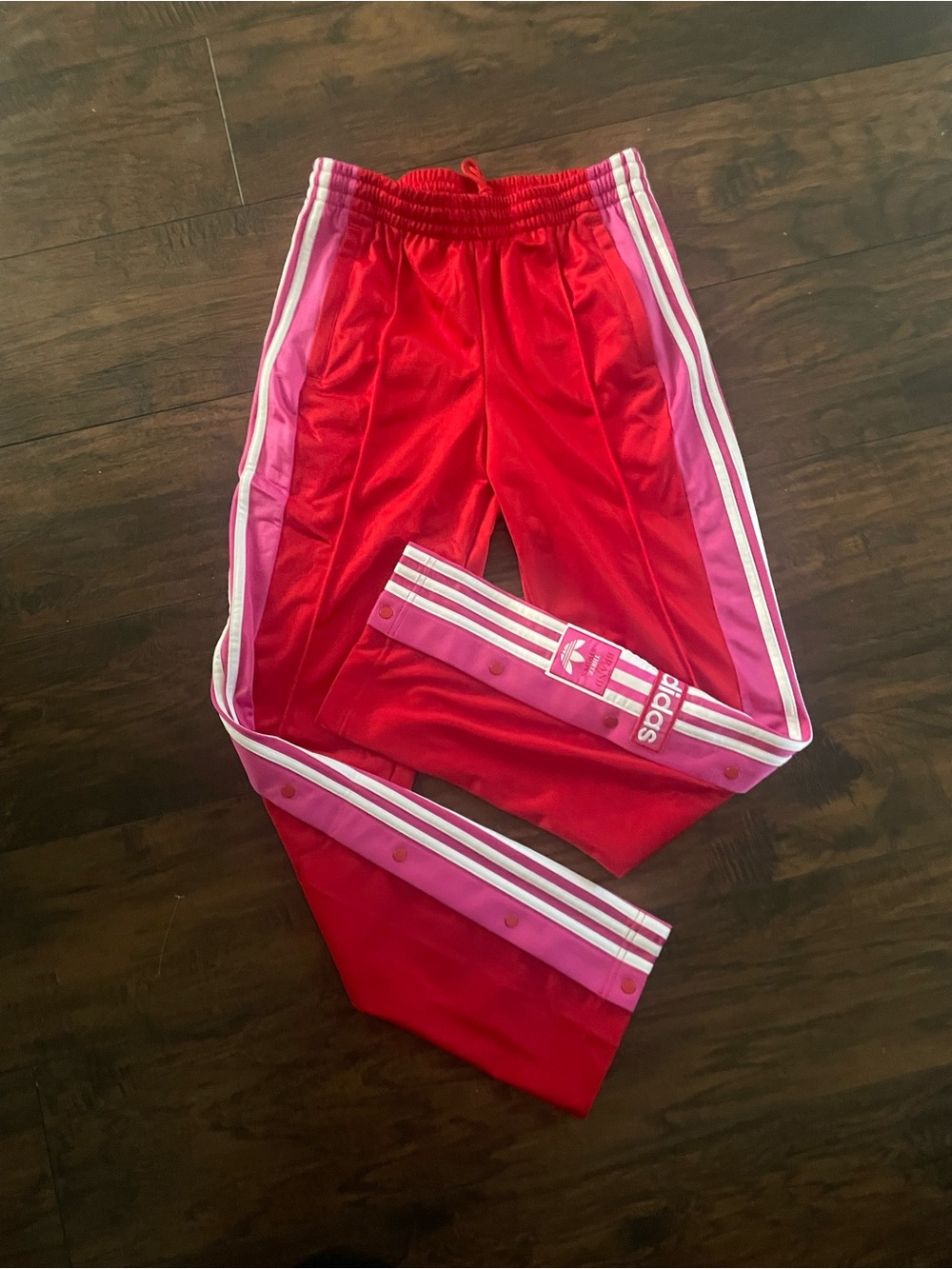 Adidas Red & Pink Snap-Front Track Pants